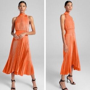 A.L.C. Orange Pleated Midi Dress